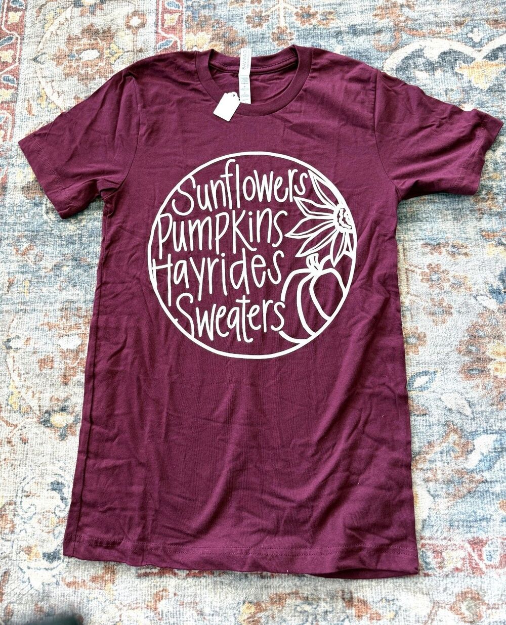 Lot of 3 Ladies Fall Maroon White Printed T-Shirts S, L, XL  NWT